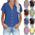thumbnail image 1 of Summer Tops Women 2025 Plus Size Fashion Solid Color Ruffle Short Sleeve Turndown Collar Blouse, 1 of 8
