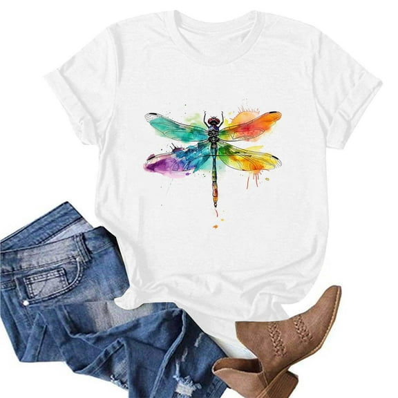 Xdegoge Items T Shirts for Women Graphic Short Sleeve Summer Tee Shirts Crew Neck Cute Print Casual Loose Fit Tunic Tops Fashion Soft Comfy Cotton Shirts