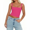 thumbnail image 1 of Summer Tops For Women 2025, Sleeveless Square Neck Sexy Slim Tank Tops With Built In Bras Solid Color Pullover Undershirt Long Sleeve Compression Shirts Teacher Tops (M, Hot Pink) ZMTing, 1 of 4