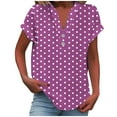 thumbnail image 1 of Summer Tops for Women 2025 Trendy Beach Vacation Clothes Ladies Plus Size Henley V Neck Shirts Polka Dot Short Sleeve Tunic Tees Loose Comfy Button Down Blouses Classy Basic Cotton Linen Outfits, 1 of 5