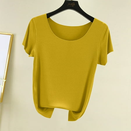 Summer Tops for Women 2025 Trendy Short Sleeve Tops Women Loose White TShirts Solid Color Tops for Teens Plus Size Tops for Women Get it Fast