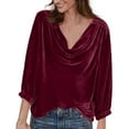 thumbnail image 1 of Summer Tops, Women Blouses, Elegant Women Casual Velvet Shirts Cowl Neck 3/4 Sleeve Drape Design Ruched Front Long Sleeve Blouses Tops for Stylish Outfits, 1 of 8