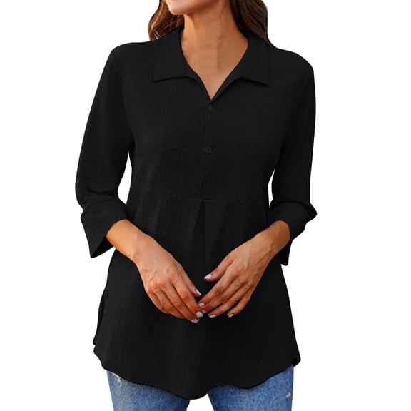 Summer Tops, Women Blouses, Stylish Casual Women Shirts Button Front 3/4 Sleeve Blouses Loose Fit Tops for Everyday Wear and Dressy Occasions