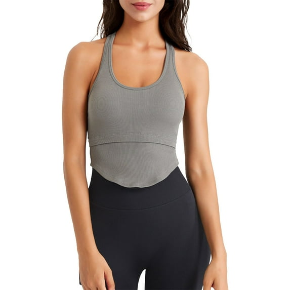 Summer Tops for Women Breastfeeding Camisole Tops Women Pack Bones for Workout Crop Camisole Loose Work Striped Top with Bra plus Size with Memory Workout Women's Sports Grey L