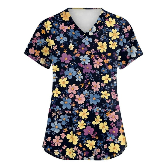 Summer Tops for Women, Breathable Nursing with Pockets Quick-Dry Polyester Blend Uniforms Lounge Casual Work Shirts Wrinkle Free Healthcare Apparel Nurse's Week Gift Ready Black Xxl