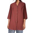 thumbnail image 1 of Summer Tops for Women Casual Loose Fit 3/ 4 Sleeve Linen Shirt Stylish Breathable Summer Top For Everyday Wear Women Short Sleeve Button up Western Shirts Cute Shirt Junior Brown XL, 1 of 5