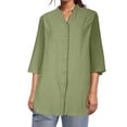 thumbnail image 1 of Summer Tops for Women Casual Loose Fit 3/ 4 Sleeve Linen Shirt Stylish Breathable Summer Top For Everyday Wear Women Short Sleeve Button up Western Shirts Cute Shirt Junior Green L, 1 of 5