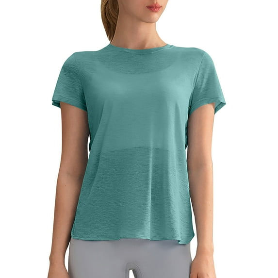 Summer Tops for Women Casual Loose Fit Round Neck Short Sleeve T Shirt With Back Cutout For Daily Wear Yoga And Sports Comfortable Breathable Soft Fabric Couples Christmas Shirts Dark Green S