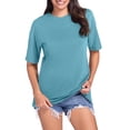 thumbnail image 1 of Summer Tops for Women Casual Loose Fit Solid Color Tee Breathable Short Sleeve T Shirt For Daily Wear Ladies Dressy Tops Blouses Women under 20 plus Size Summer Blouse Athletic Fit Light Blue, 1 of 6