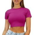 thumbnail image 1 of Summer Tops for Women Casual Round Neck Multicolor Solid Color Short Short Sleeved Sexy Tight Basic Bottoming Tshirt Fashion Thermal Tops for Undershirts Sleeve Womens Tunic Long Hot Pink S, 1 of 3