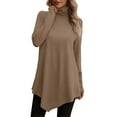 thumbnail image 1 of Summer Tops for Women Casual Solid Long Sleeve High Neck Pullover Sweatshirt Irregular Hem Athletic Top plus Size Fall Shirts Women Lace Top Womens Fashion Short Sleeve Tops 2022 Coffee 2XL, 1 of 4