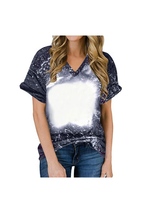 Summer Tops for Women Casual V Neck Tie Dye T Shirts Trendy Going Out Blouse Loose Comfy Short Sleeve Patchwork Blouses Ladies Oversized Cute T-Shirt Basics Tees Sale