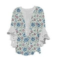 thumbnail image 1 of Summer Tops Women New 3/4 Length Sleeve Womens Tops Floral Print Ruffle Sleeve Blouse V Neck Button down Shirt Loose Fitted Summer Shirts M, 1 of 5