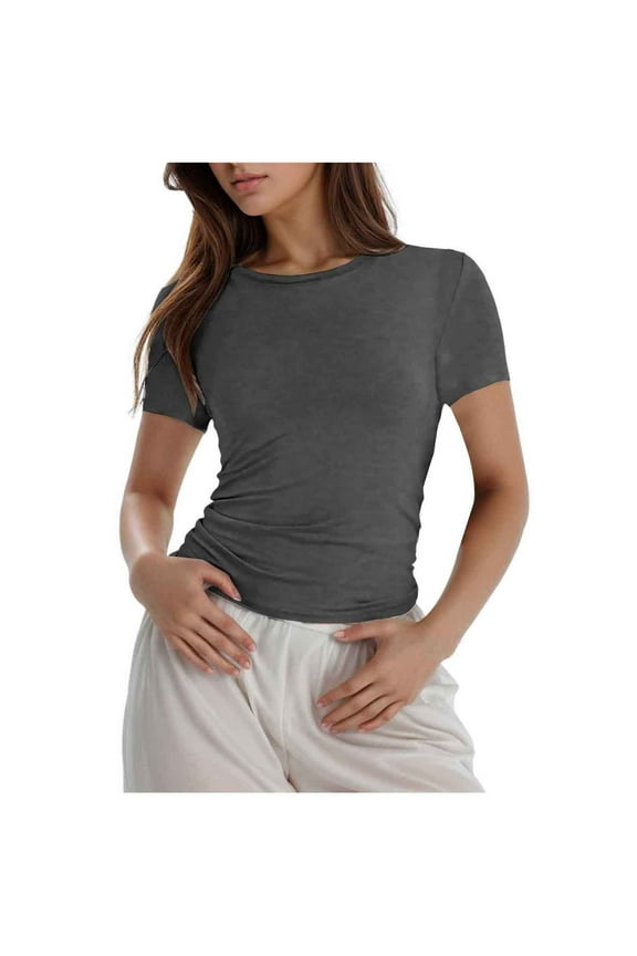 Summer Tops for Women Compression Shirt Women Long Sleeve The Shirt Womens Tech Shirts Womens Raglan Top Long Sleeve Polyester T Stripe Tee Opaque Shirts for Trashier Weightlifting Dark Gray S