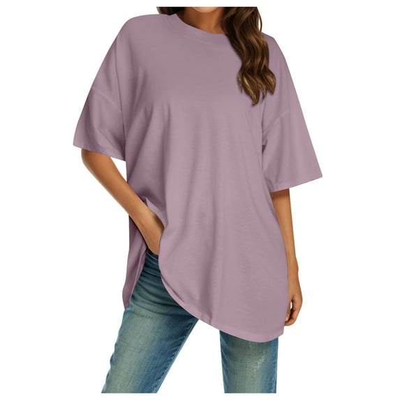 Summer Tops for Women Crew Neck Fitted Shirt Basic Tops Short Sleeves Summer T Shirt Classic T Tee Thermal Top Girl 7 Womens Work Shirts Cool Night Shirts plus Juniors Business Light Purple M