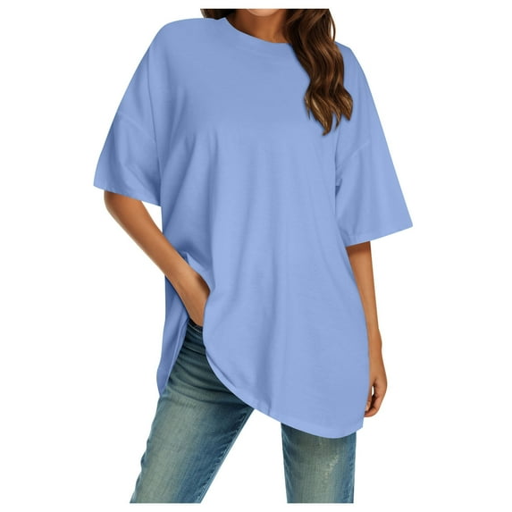 Summer Tops for Women Crew Neck Fitted Shirt Basic Tops Short Sleeves Summer T Shirt Classic T Tee Thermal Top Girl 7 Womens Work Shirts Cool Night Shirts plus Juniors Business Blue S