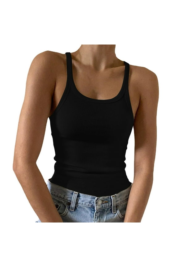Summer Tops for Women Crop Tops from Classic for Women Compression Compression Yoga Control Top Champagne Top but Did You Crop Camisoles with Bra Shirt Black S