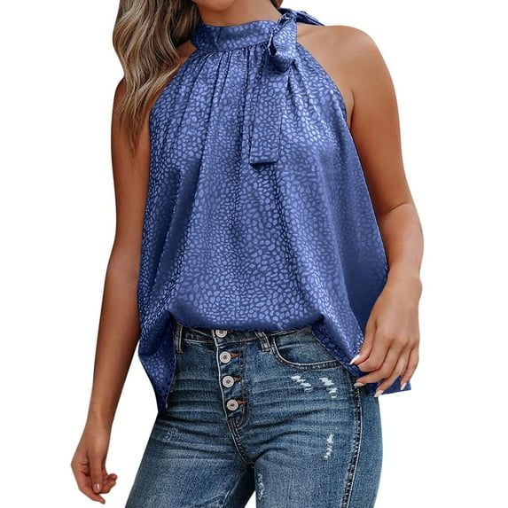 Summer Tops for Women European And Women's Summer New Neck Bow Leopard Print Sleeveless Vest Tops for Leggings Women Baseball Long Sleeve Shirt Fashion Thermal Leggings plus Size Thermals Navy 2XL