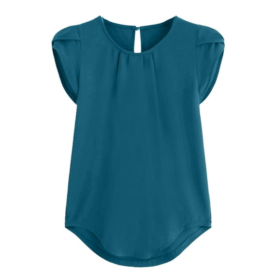 Summer Tops for Women Fashion Casual T-shirt Short-sleeved Round Neck Solid Color Summer Tops Shirt Sleeve Blouse Woman Women's Short Sleeve Dress Slim Fit V Neck Shirt Sports Tee Navy S