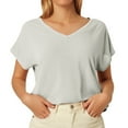thumbnail image 1 of Summer Tops for Women Fashion Casual V Neck Solid Color Short Sleeved Top T Shirt Long Sleeve Fall Shirts Long Sleeve Sports Shirt Women Hugging Tee Work Out Shirts Female Tee Tunic White S, 1 of 4
