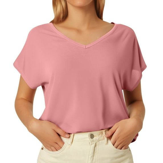 Summer Tops for Women Fashion Casual V Neck Solid Color Short Sleeved Top T Shirt Long Sleeve Fall Shirts Long Sleeve Sports Shirt Women Hugging Tee Work Out Shirts Female Tee Tunic Red XL