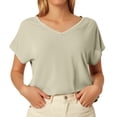 thumbnail image 1 of Summer Tops for Women Fashion Casual V Neck Solid Color Short Sleeved Top T Shirt Long Sleeve Fall Shirts Long Sleeve Sports Shirt Women Hugging Tee Work Out Shirts Female Tee Tunic Beige S, 1 of 4