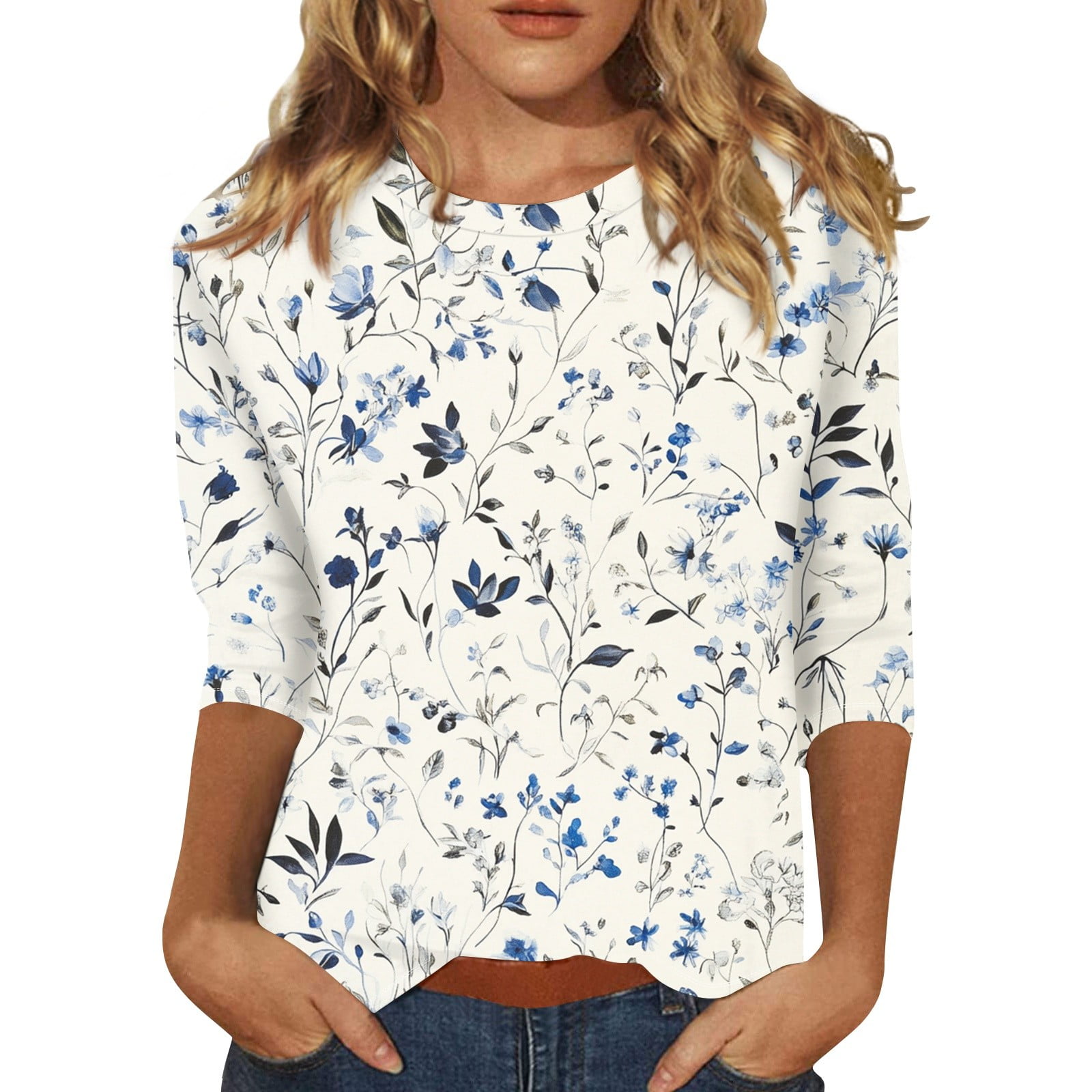 Summer Tops For Women, Floral Print 3/4 Sleeve Women Cruise Wear ...