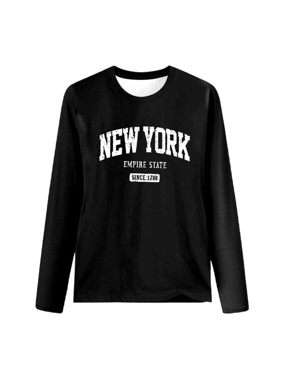 Summer Tops for Women Graphic Long Sleeve T Shirts Oversized Letter Print Tees Casual Crewneck Tunic Tops Long N Pajama Shirt Short Sleeve Button up plus Size Hot Top Womens Tunic Black 2XL