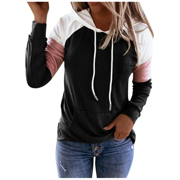 Summer Tops for Women Hoodie Sweatshirt Casual Pullover Tunic Top Long Sleeve Shirt Stretch Women Long Sleeve Knit Tops for Short Work Blouse Warm Toe Band Lightweight Tee Womens Black L