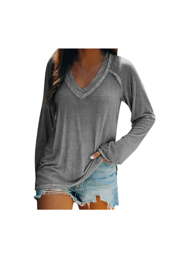 Summer Tops for Women Light Long Sleeve Women Long Sleeve T Shirt Tee Ladies Shirt Ladies T Shirts Spandex Athletic Top Pack Elbow Tops for Beaded Grey L