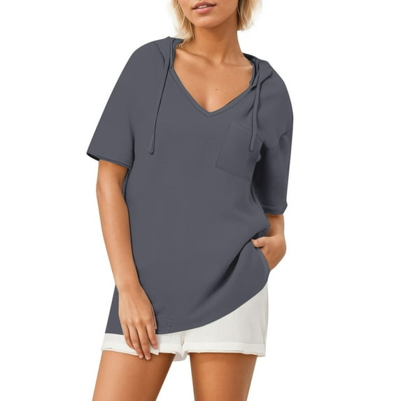 Summer Tops for Women Long Sleeve Set Shirt for Women Ladies Long Sleeve T Shirt Polyester Spandex Athletic Womens Workout Top Womens Short T Shirts Stretch Shirts Short Grey M