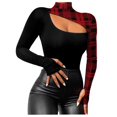 thumbnail image 1 of Summer Tops For Women, Long Sleeve Shirts Slim Contrast Cold Shoulder Sexy Sheer T Shirt Casual Layer Tee Tops Waffle Knit Women Workout Tops White Crop Gym Denim Tops Denim (XL, Red) Unbranded, 1 of 4
