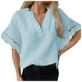 thumbnail image 1 of Summer Tops For Women Loose Bat Sleeve Tee Shirt Short Sleeve Blouse Casual Linen Shirts V Neck Tunic Tops Womens Long Sleeve Athletic Shirt Womens Turtleneck Shirts Long Sleeve Women Casual Tee, 1 of 5