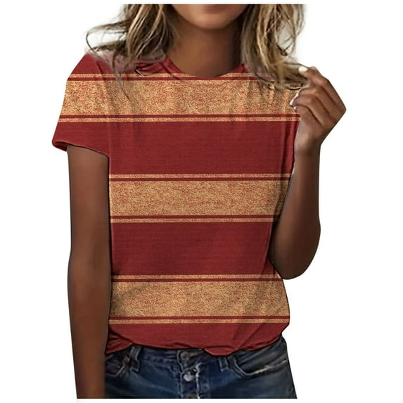 Summer Tops for Women Loose Womens Tops Women Short Sleeve T Shirt Football Shirt plus Long Sleeve Stripe Fashion Womens T Long Shirts for Layering Running Shirts Wine L