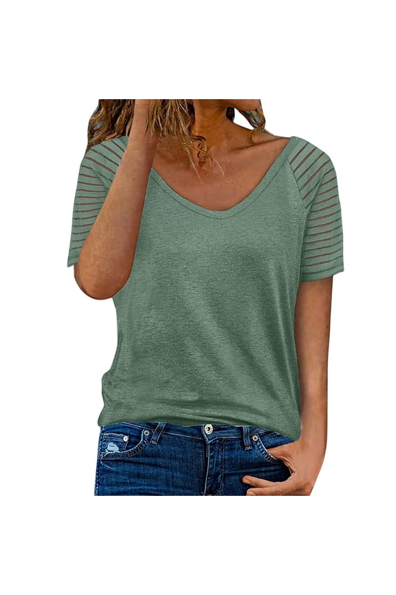 Summer Tops for Women Med Womens Shirts Women Running Long Sleeve V Neck Workout Womens Work Out Shirts Pack Athletic Summer Tunics Teen T Shirt Solid Color Tops for Short Sleeve Ladies T Green XL