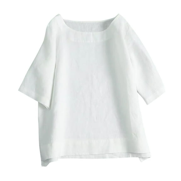 Summer Tops for Women Oversized Tee Shirt for Women Fashion Casual Summer Womens Stretch T Shirt Plain Long Sleeve T Shirts Opaque Shirts Apparel Short Blank White L