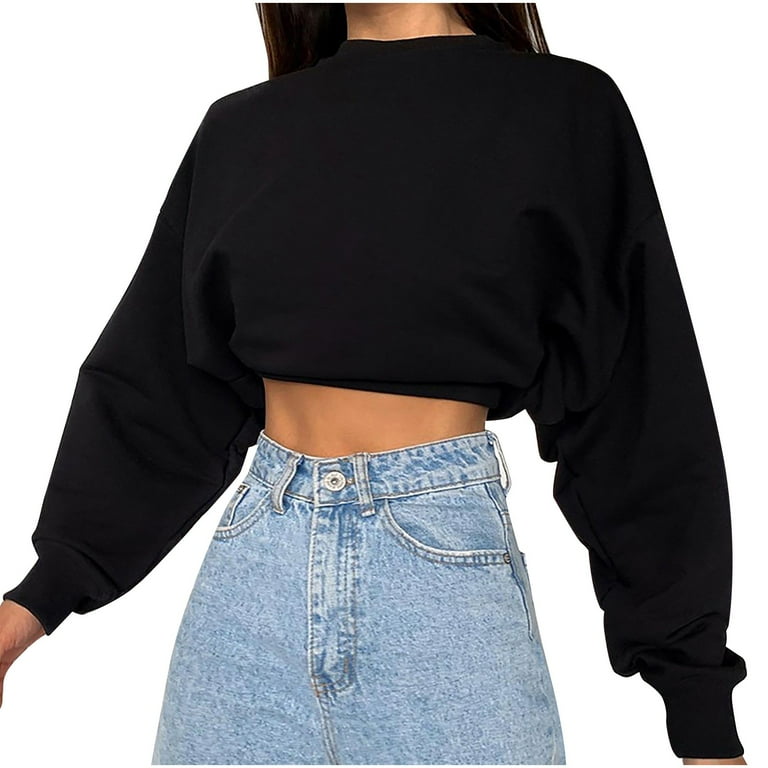 Summer Tops for Women Personality Short Long-sleeved Sweater Waist