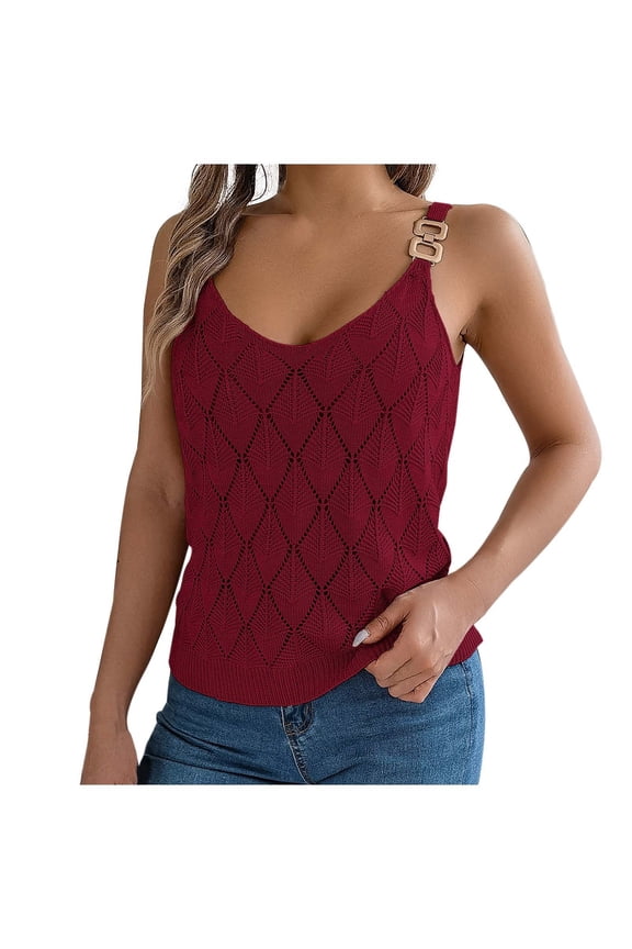 Summer Tops for Women Round R Neck Sleeveless Knitted Slim Fit Casual Open Navel Vest Short Sleeve Tunics for Women Long Sleeve Active Wear Top T Shirts Size Medium Tunic T Shirt V Red S