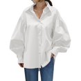 thumbnail image 1 of Summer Tops, Women'S Tops, Stylish Women Casual Blouse Loose Fit Button-Up Top with Lapel Design for Everyday Wear, 1 of 8