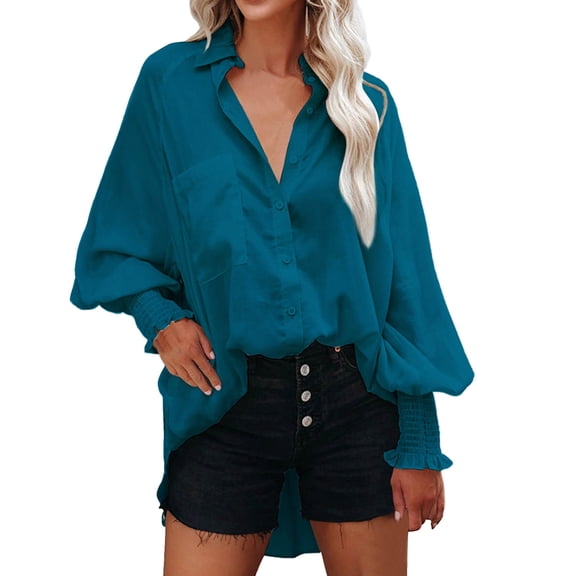 Summer Tops, Women'S Tops, Stylish Women Shirts Loose Fit Long Sleeve Casual Tops for Beach and Daily Wear Comfortable Solid Color Blouse for Fashion-Forward Ladies