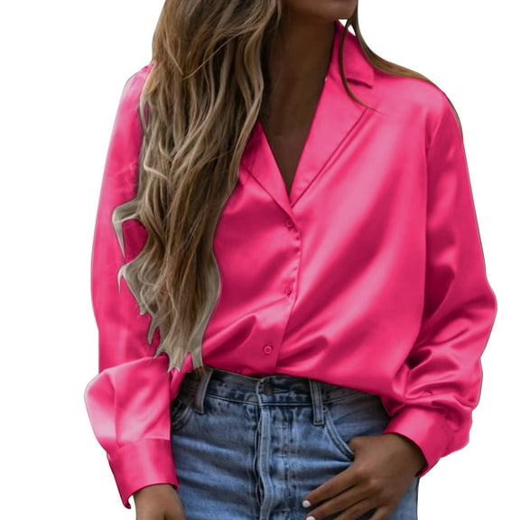 Summer Tops, Women'S Tops, Stylish Women's Button Down Satin Shirts Long Sleeve Roll Up Boyfriend Style Casual Work Blouses for Everyday Wear