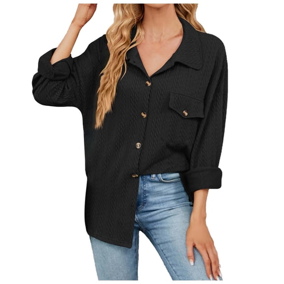 Summer Tops, Women'S Tops, Stylish Women's Casual Button Down Long Sleeve Shirt Loose Fit with Pockets Ideal for Day-to-Night Transition
