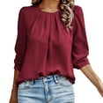 thumbnail image 1 of Summer Tops, Women'S Tops, Stylish Women's Shirt Long Sleeve Pleated Round Neck Blouse for Work and Casual Outings, 1 of 4