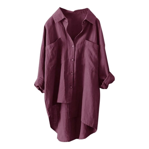 Summer Tops, Women'S Tops, Trendy Women's Casual Top Long Sleeve Solid Shirt with Double Pockets for Fall Fashion