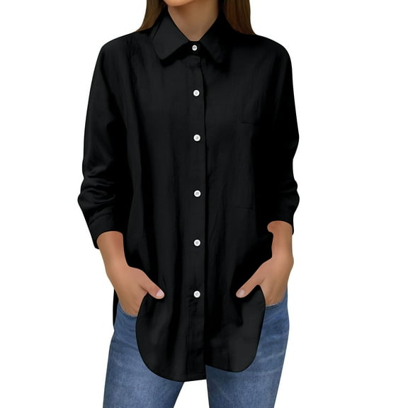 Women's Solid Color Fashion Linen Pocket Beach Shirt