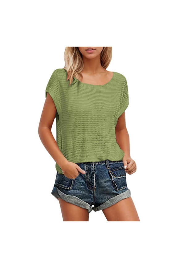 Summer Tops for Women Shirts Short Sleeve Womens T Shirt Loose Fit Stripes Tee Exercise Shirts Women Turtleneck Petite Women's Long Sleeve Active Loose Tops T Shirt Pack Top Summer Green L