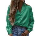 thumbnail image 1 of Summer Tops for Women, Shirts for Women, Stylish Women's Button Down Satin Shirts Long Sleeve Roll Up Boyfriend Style Casual Work Blouses for Everyday Wear, 1 of 8
