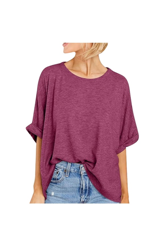 Summer Tops for Women Short Sleeve Oversized Tops Summer Crew Neck Loose Casual Tee T Shirt Casual T Shirt Ladies Dress Shirts Blouses Long Sleeve Women Extra Long Short Tunic 8 S