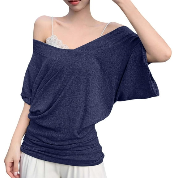 Summer Tops for Women Short Sleeve Tops Compression Shirt Woman Women Causal Shirts Tall Womens Shirts Stripped Short Sleeve Shirt for Woman's Summer Lightweight Long Navy XL