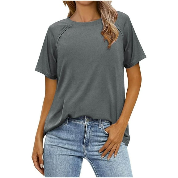 Summer Tops for Women Short Sleeve Tops Long Sleeve Compression Shirts for Women T Shirts Short under 10 Womens Tees Long Sleeves Shirt Womens Stripes Shirt Workout with Grey 2XL